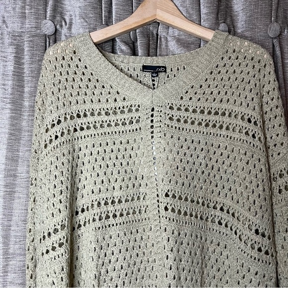 NWT RXB Open Knit Crochet Tan Crewneck Sweater Size Large - Picture 6 of 15
